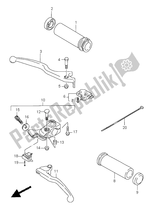 All parts for the Handle Lever of the Suzuki LS 650 Savage 2000