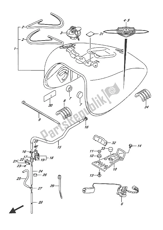 Alle onderdelen voor de Benzinetank van de Suzuki VL 1500T Intruder 2016