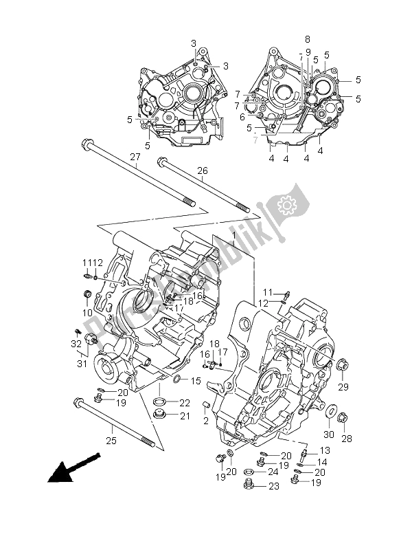 All parts for the Crankcase of the Suzuki DL 1000 V Strom 2002