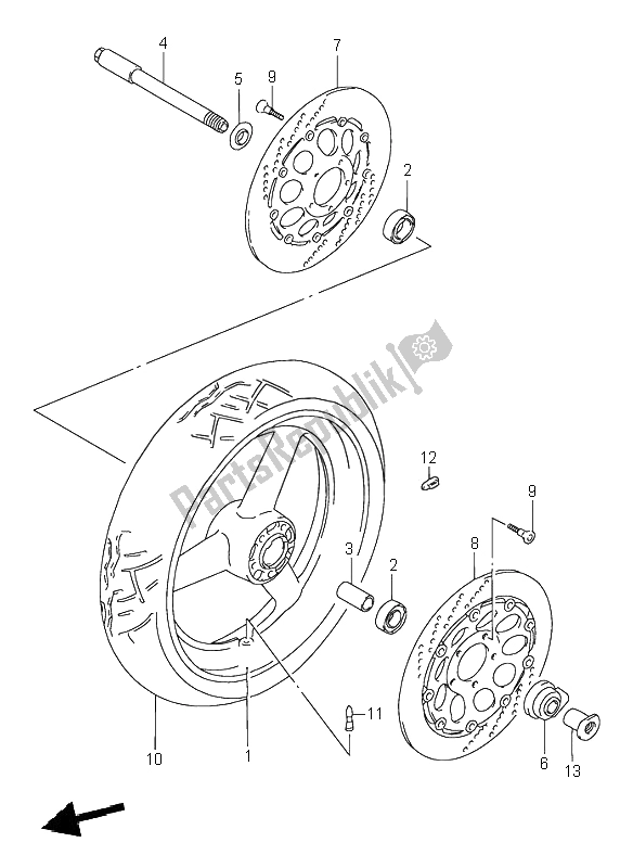 All parts for the Front Wheel of the Suzuki GSX R 1100W 1996