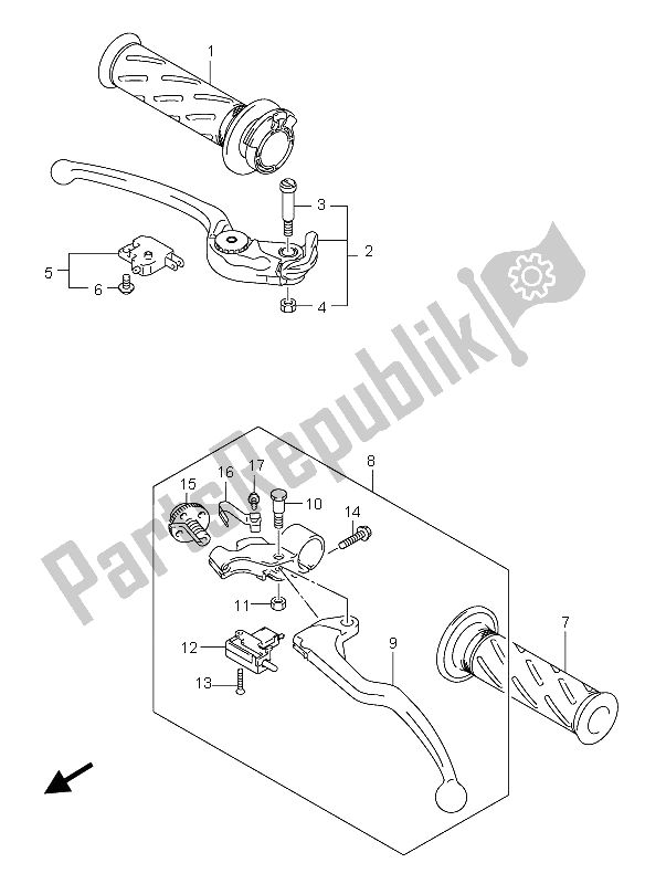 All parts for the Handle Lever of the Suzuki GSX R 600X 2005