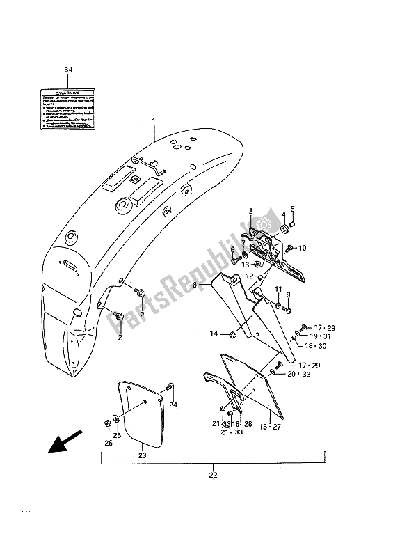 All parts for the Rear Fender of the Suzuki VS 750 Glfpefep Intruder 1987