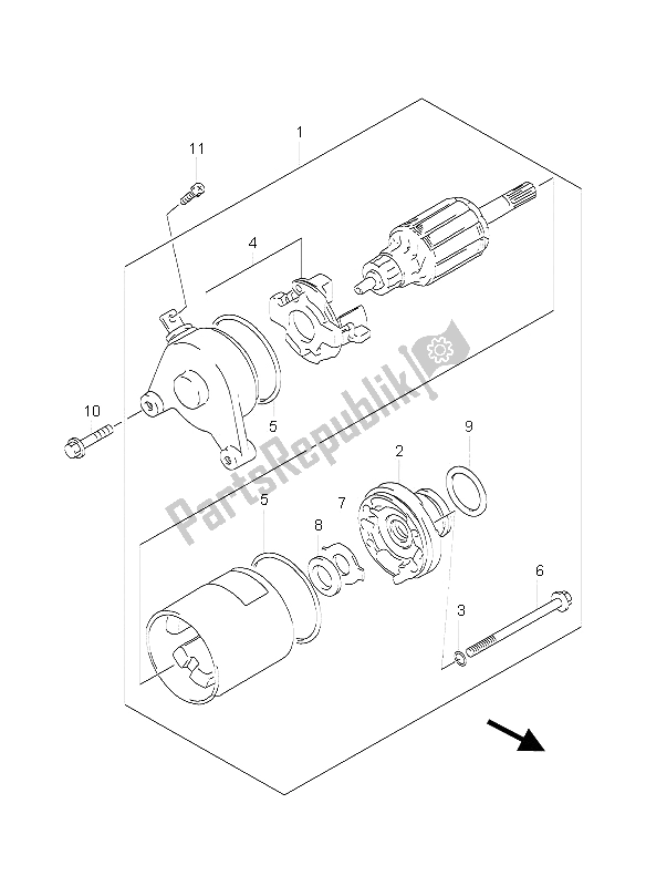 All parts for the Starting Motor of the Suzuki GZ 125 Marauder 2005