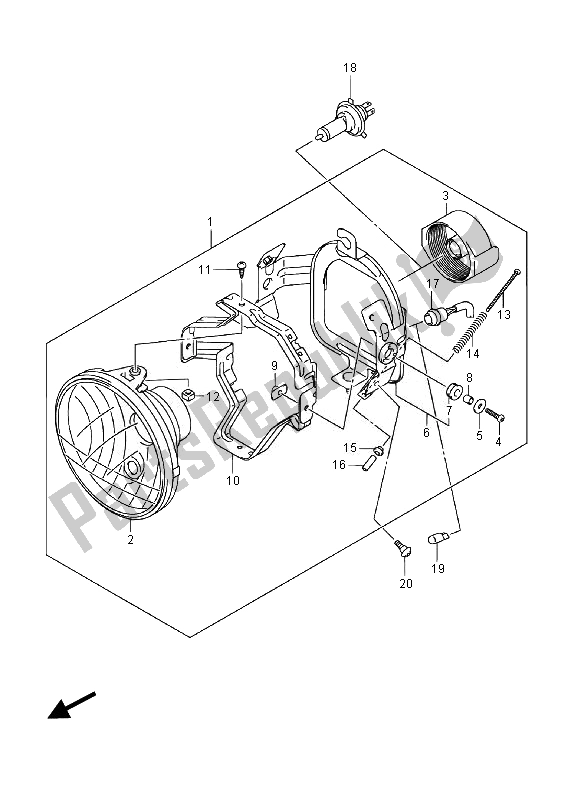 All parts for the Headlamp (vl800 E02) of the Suzuki VL 800 CT Intruder 2014