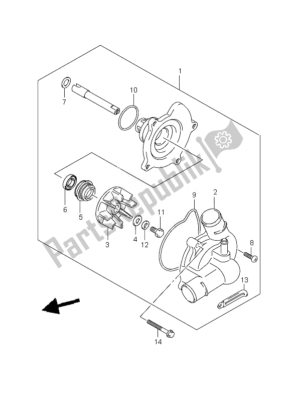 All parts for the Water Pump of the Suzuki GSX R 1000 2007