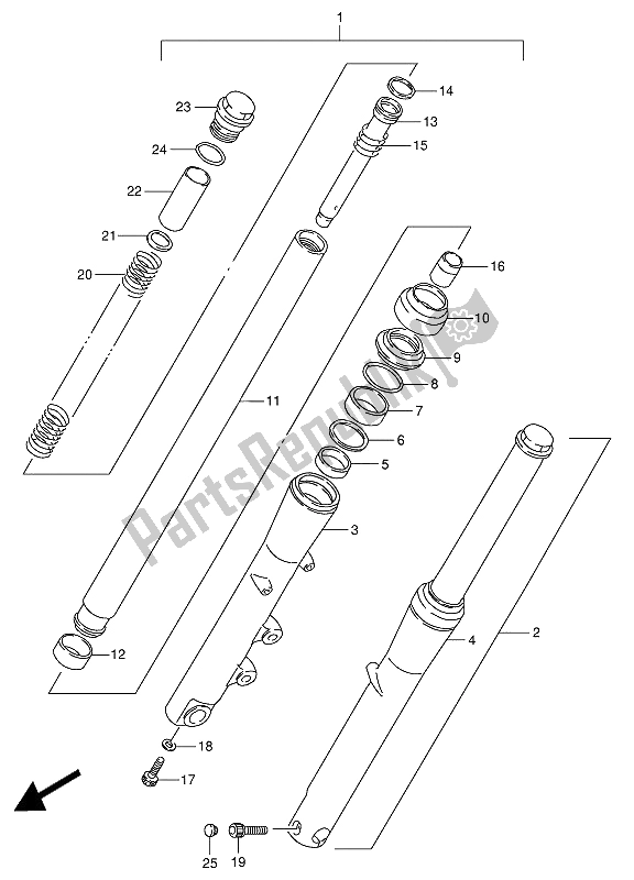 All parts for the Front Fork of the Suzuki VS 800 GL Intruder 1992