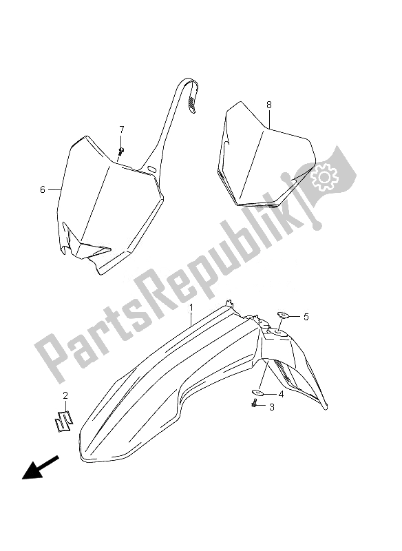 All parts for the Front Fender of the Suzuki RM Z 250 2010