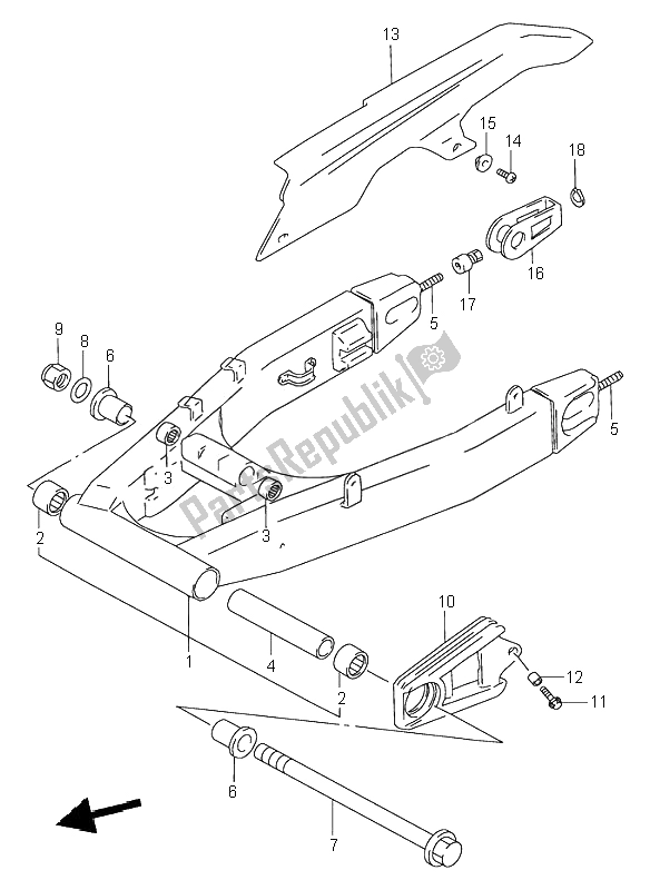 All parts for the Rear Swinging Arm of the Suzuki RF 900R 1995