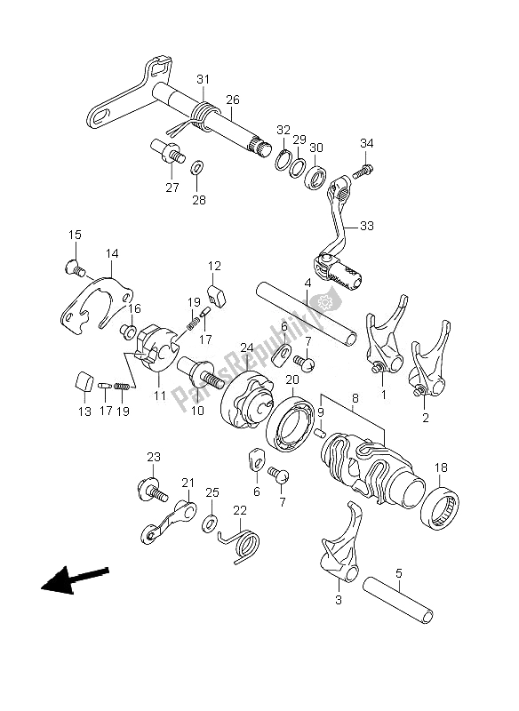 All parts for the Gear Shifting of the Suzuki RM Z 250 2007