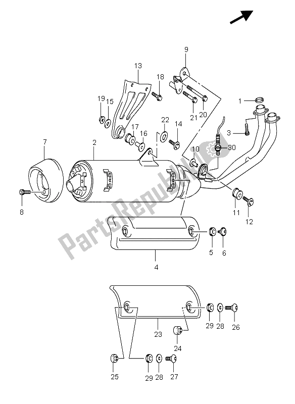 All parts for the Muffler of the Suzuki AN 650A Burgman Executive 2005