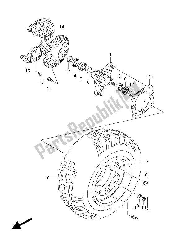 All parts for the Front Wheel of the Suzuki LT R 450Z Quadracer 2009
