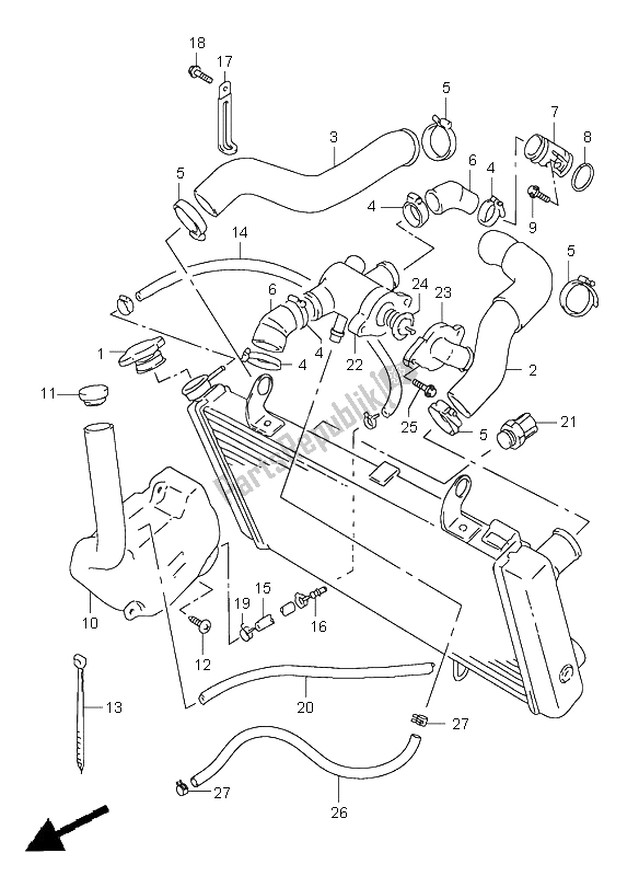 All parts for the Radiator Hose of the Suzuki TL 1000S 1998