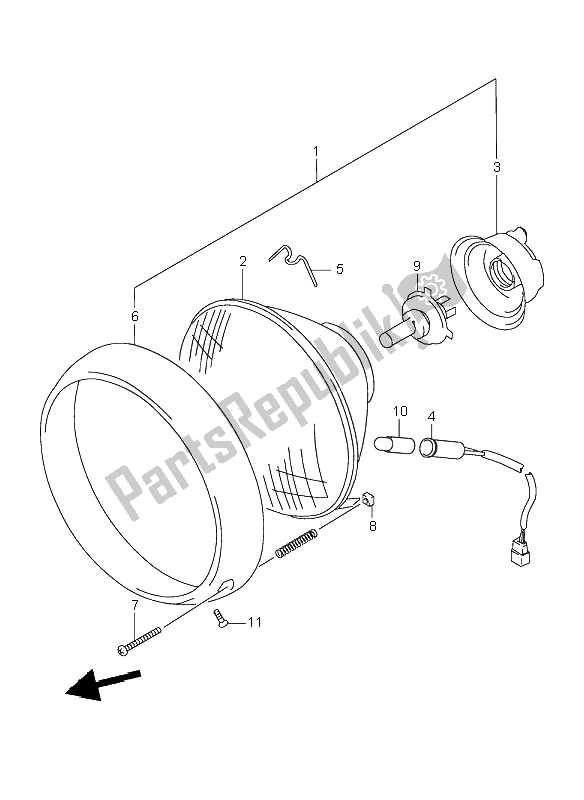 All parts for the Headlamp (e2-e4-e17-e18-e22-e25-e34-p37) of the Suzuki VL 1500 Intruder LC 1998