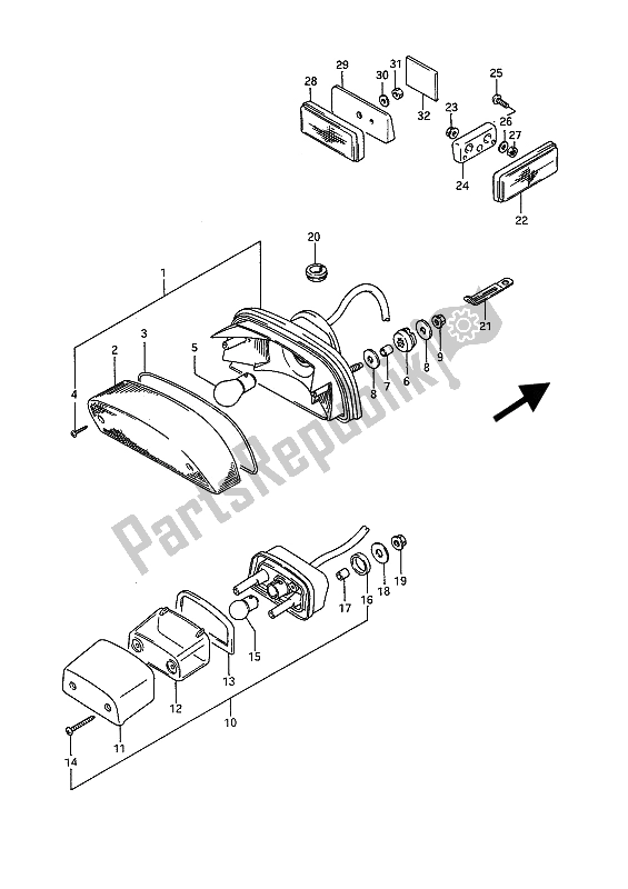 All parts for the Rear Combination Lamp (e1) of the Suzuki VS 1400 GLP Intruder 1989