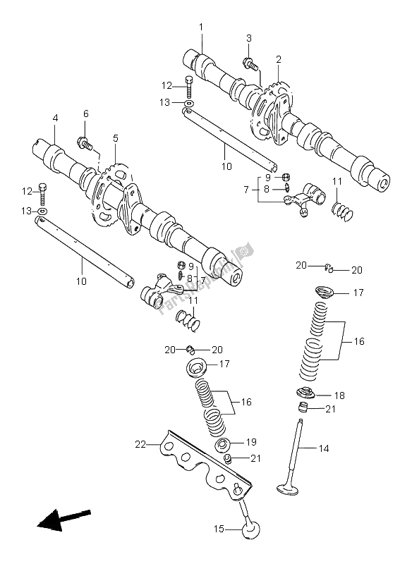 All parts for the Cam Shaft & Valve of the Suzuki GSF 600N Bandit 1995