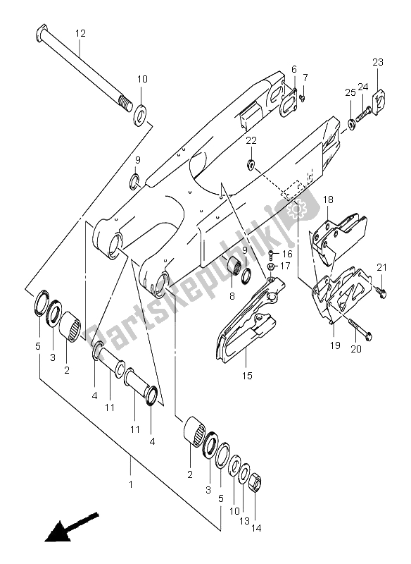 All parts for the Rear Swinging Arm of the Suzuki RM 125 2003