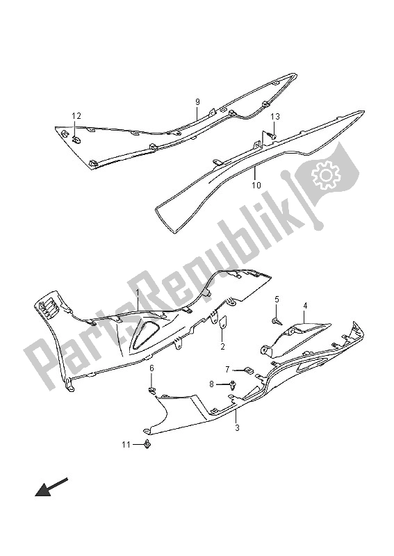 All parts for the Side Leg Shield (an400za) of the Suzuki Burgman AN 400 ZZA 2016