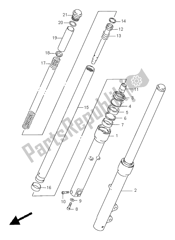 All parts for the Front Damper of the Suzuki LS 650 Savage 1996