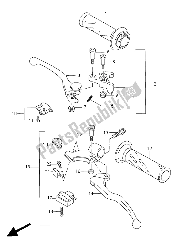 All parts for the Handle Lever of the Suzuki GSX R 600 2000