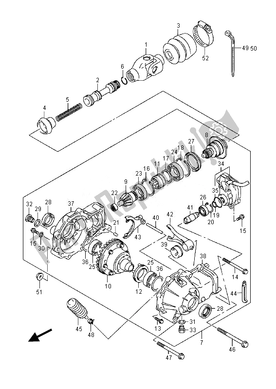 All parts for the Final Bevel Gear (front) of the Suzuki LT A 500 XPZ Kingquad AXI 4X4 2014