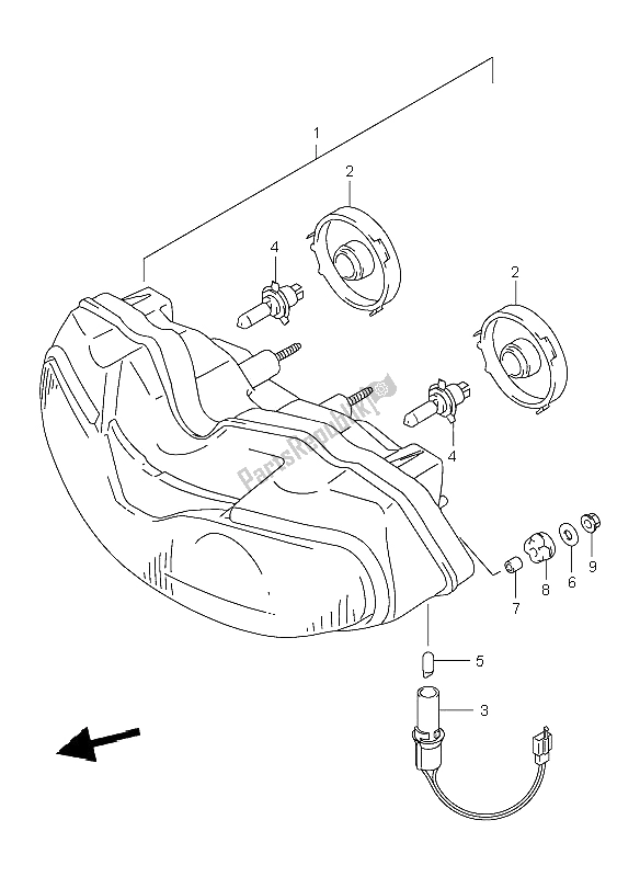 All parts for the Headlamp (e2) of the Suzuki TL 1000R 1998