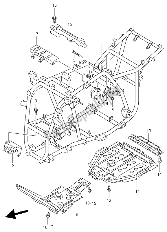 All parts for the Frame of the Suzuki LT A 500F Quadmaster 2001