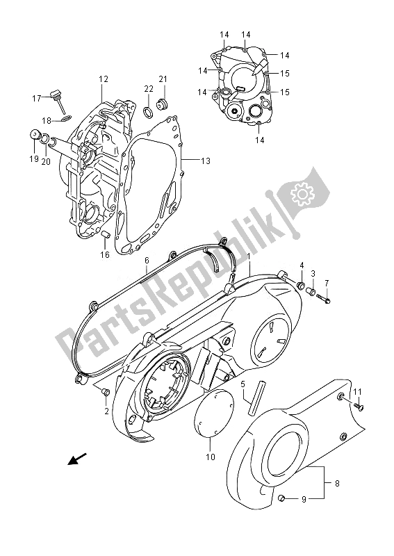 Toutes les pièces pour le Couvercle De Carter du Suzuki UH 125A Burgman 2014