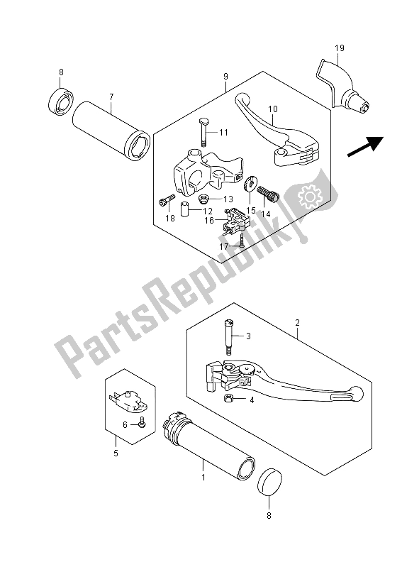 All parts for the Handle Lever (vzr1800uf E19) of the Suzuki VZR 1800 NZR M Intruder 2012
