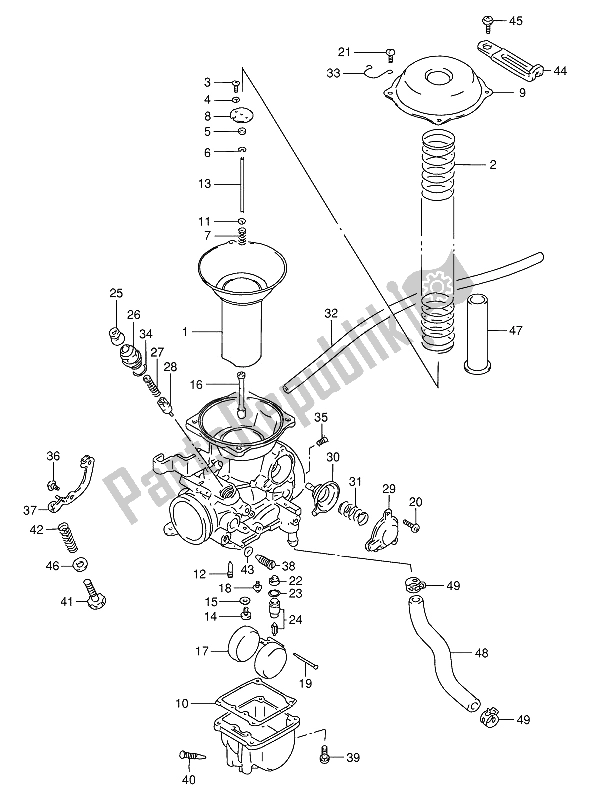 All parts for the Carburetor (rear-e18) of the Suzuki VS 800 GL Intruder 1993