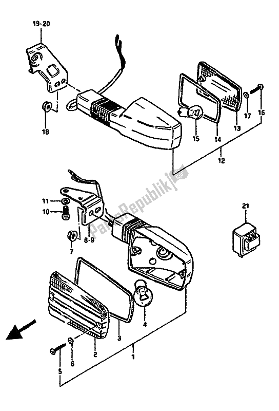 All parts for the Turn Signal Lamp (e1-e4-e6-e24-e34-e53) of the Suzuki GSX 550 1985