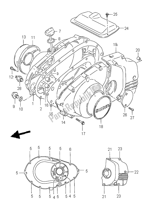 All parts for the Crankcase Cover of the Suzuki GS 500 2002