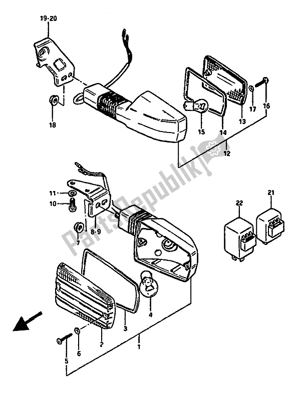 All parts for the Turn Signal Lamp (e2-e17) of the Suzuki GSX 550 Esfu 1986