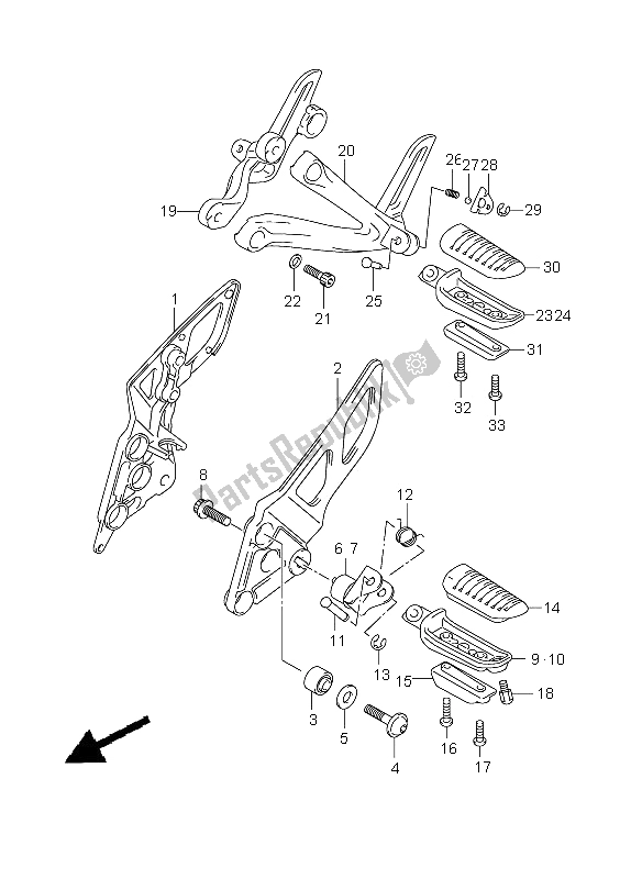 All parts for the Footrest of the Suzuki GSX 650 FA 2009