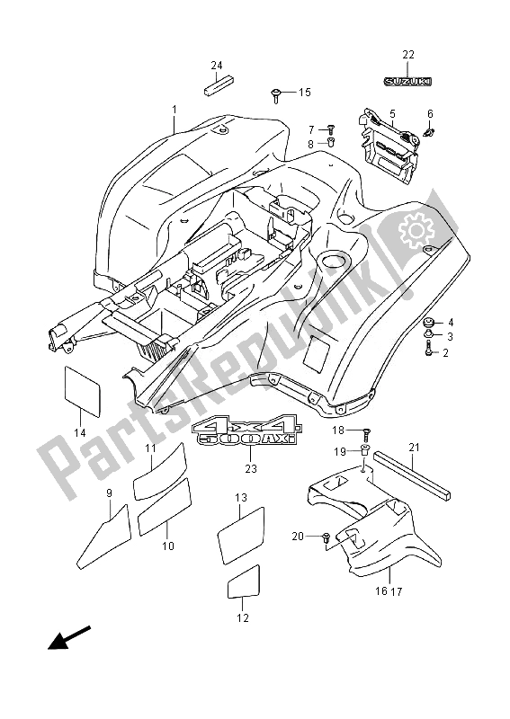 All parts for the Rear Fender (lt-a500x) of the Suzuki LT A 500 XZ Kingquad AXI 4X4 2014