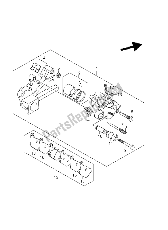 All parts for the Rear Caliper (gsf1250a E24) of the Suzuki GSF 1250A Bandit 2011