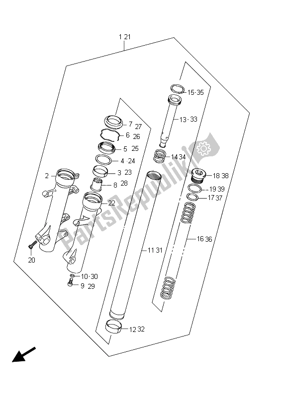 Todas as partes de Amortecedor Do Garfo Dianteiro (an400 E2) do Suzuki Burgman AN 400 AZA 2011