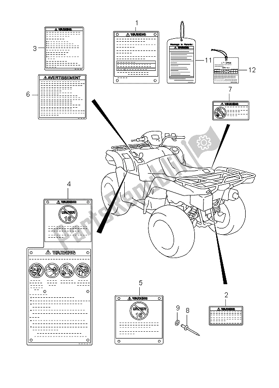 All parts for the Label of the Suzuki LT A 750X Kingquad AXI 4X4 Limited 2008