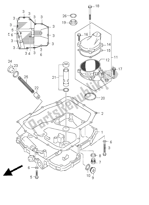 All parts for the Oil Pan of the Suzuki GSX 1400 2004