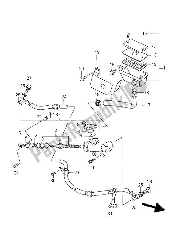 All parts for the Rear Master Cylinder of the Suzuki VL 1500 Intruder LC 2001