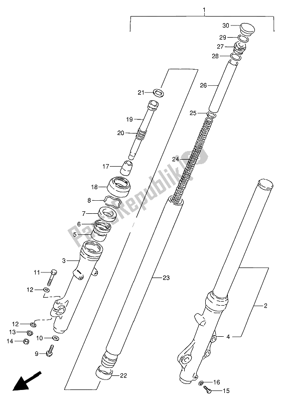 All parts for the Front Fork of the Suzuki GN 250E 1991