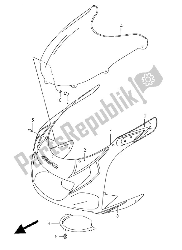 All parts for the Cowling Body (for Bp9) of the Suzuki GSX R 600 2000