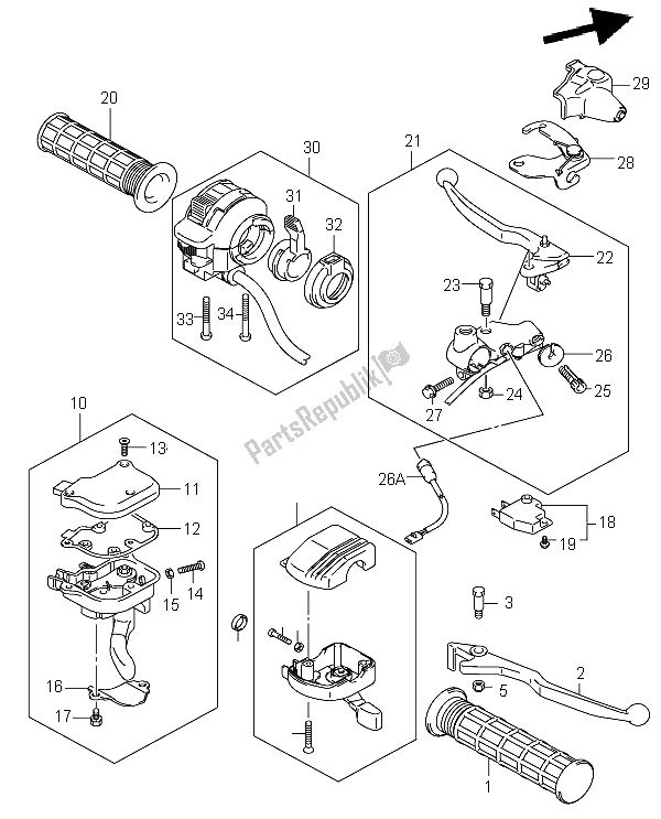 All parts for the Handle Lever of the Suzuki LT A 400 Eiger 4X2 2005