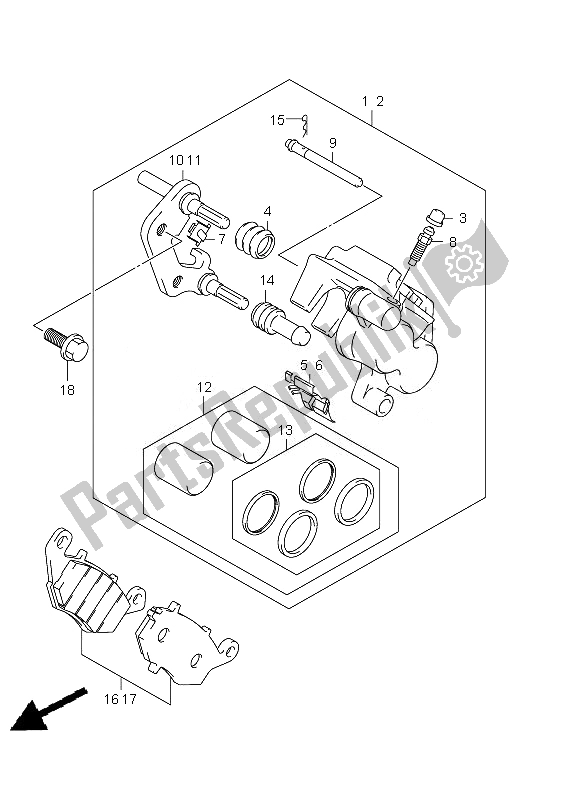 All parts for the Front Caliper of the Suzuki SFV 650A Gladius 2010