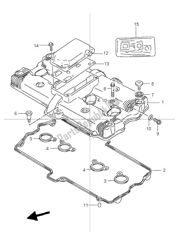 All parts for the Cylinder Head Cover of the Suzuki GSX 1200 Inazuma 2001