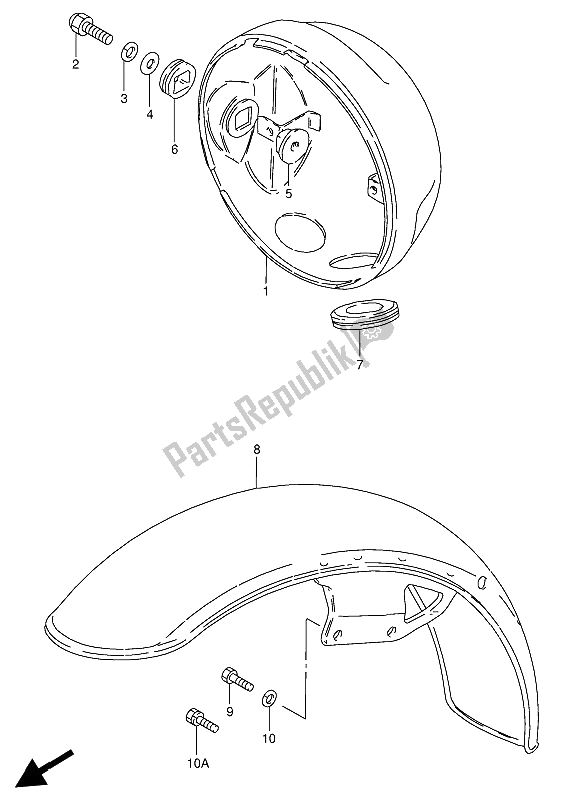 All parts for the Headlamp Housing of the Suzuki GN 250 1990