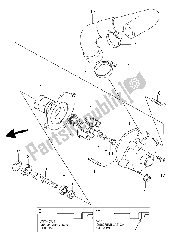 All parts for the Water Pump of the Suzuki GSX R 1100W 1996