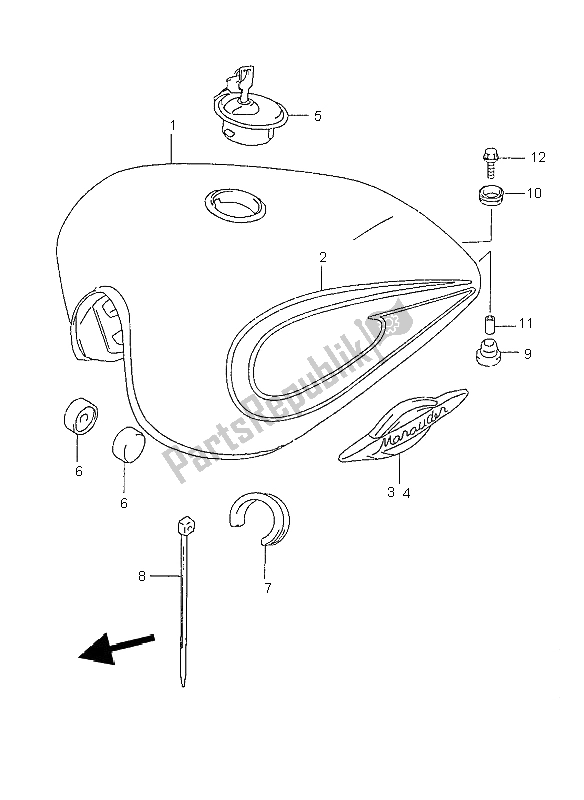 All parts for the Fuel Tank of the Suzuki GZ 125 Marauder 2000