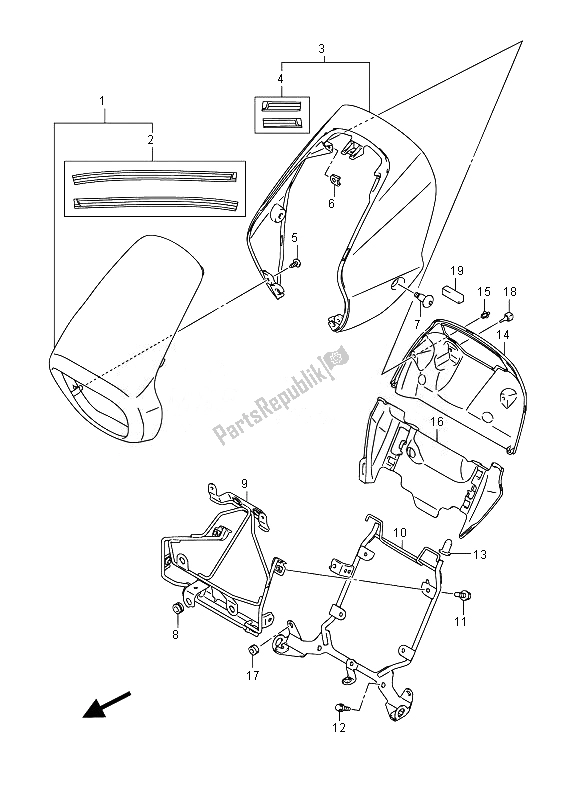 All parts for the Headlamp Cover (vzr1800zuf E19) of the Suzuki VZR 1800 M Intruder 2014