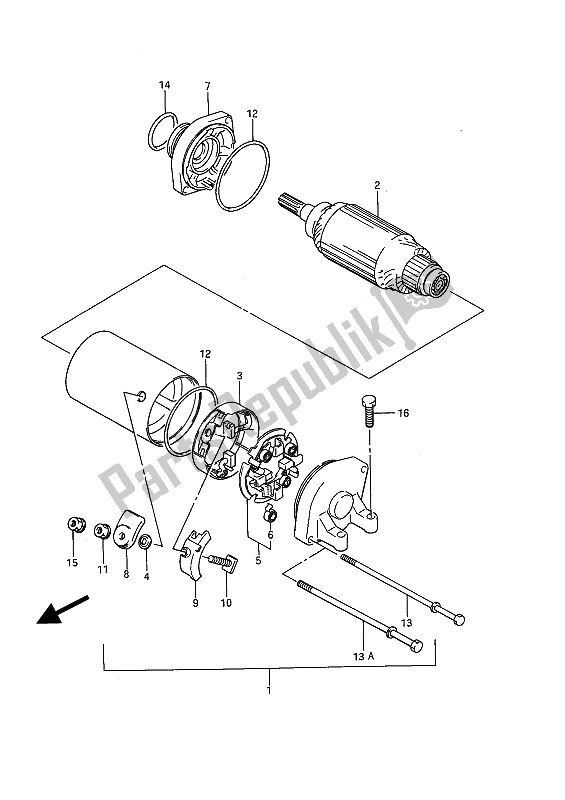 All parts for the Starting Motor of the Suzuki GSX 1100F 1990