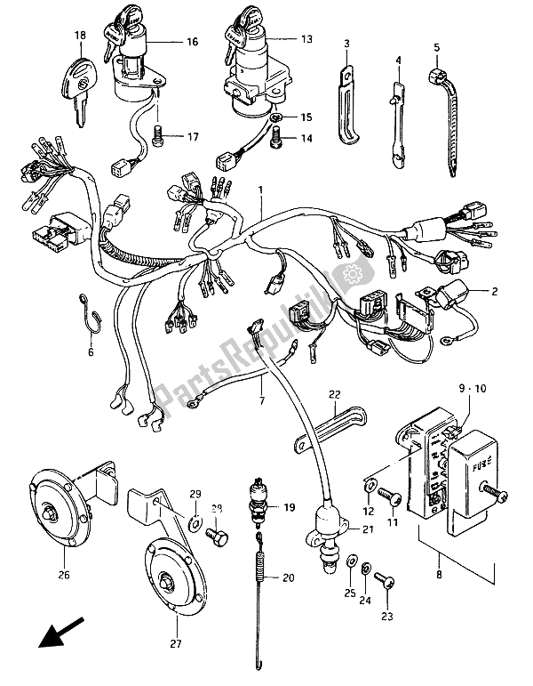 All parts for the Wiring Harness of the Suzuki GSX 750 ES 1986